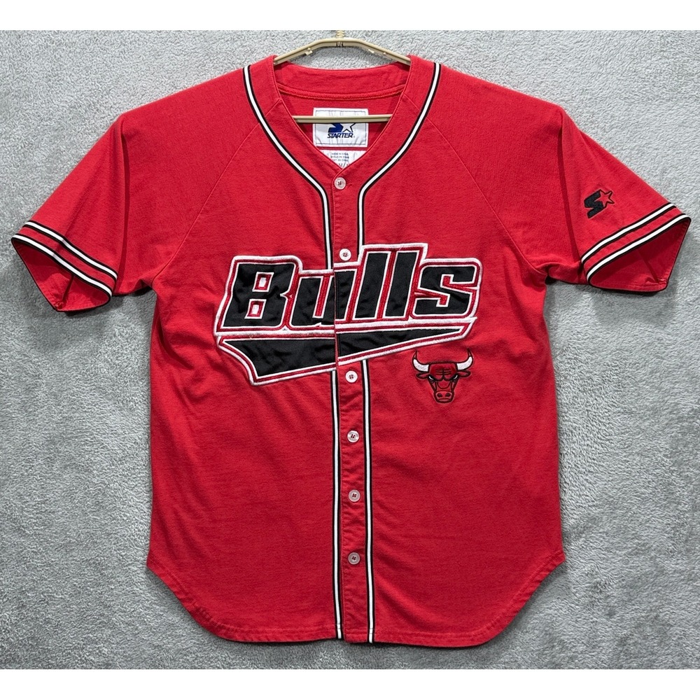 Starter Chicago Bulls Mens Medium Red Baseball Button Jersey NBA Vintage Shirt